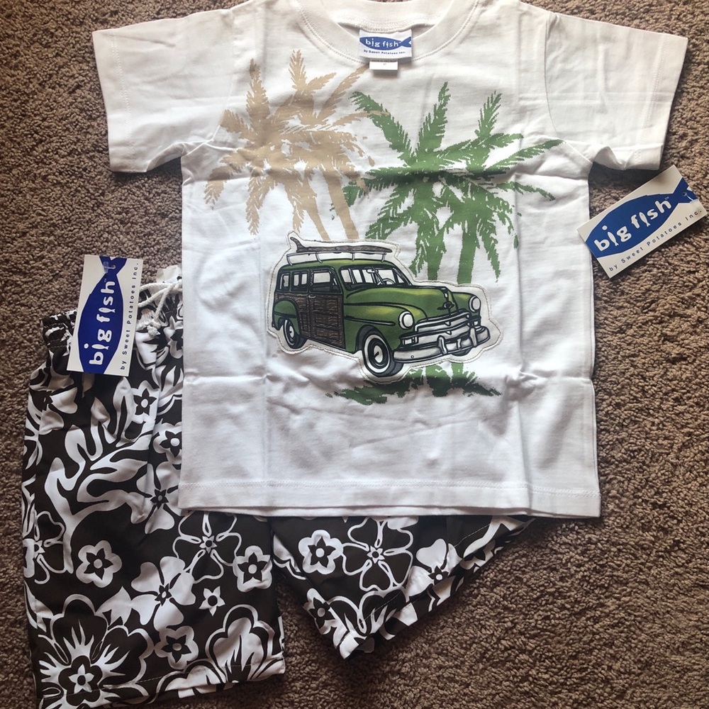 Boys Tee & Swim Trunks | Big Fish by Sweet Potatoes